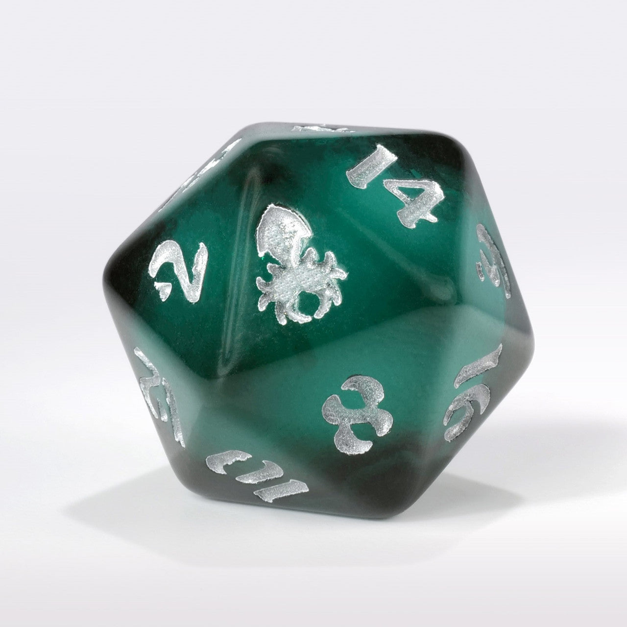 Dark Teal Liquid Core Single D20 with Silver Ink